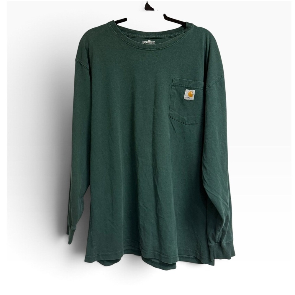Carhartt Mens XL Long Sleeve Pocket T-Shirt Hunter Green Cotton K126 DGR